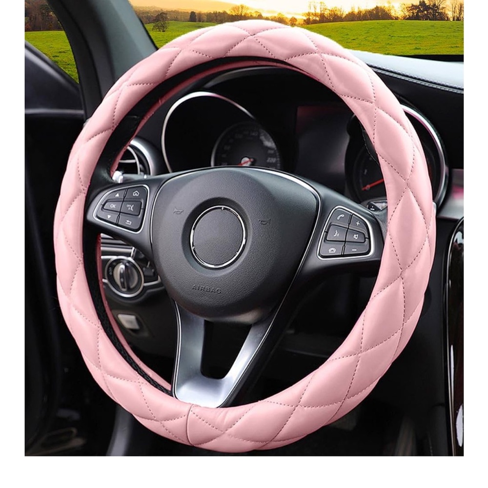 Pink Quilted Steering Wheel Cover